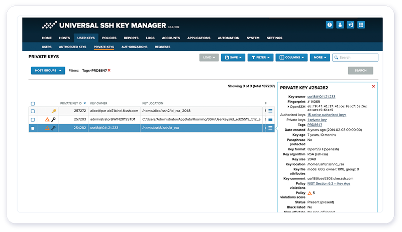 ukm private key details view - UI